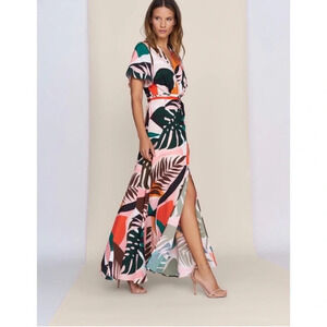 Hutch Pink and Green Resort Maxi Dress with Flutter Sleeves
